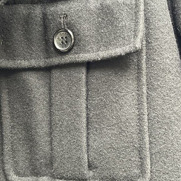 Michael Kors Pea coat Mens Large Black Wool Blend Button Up Utility Overcoat - Picture 3 of 9